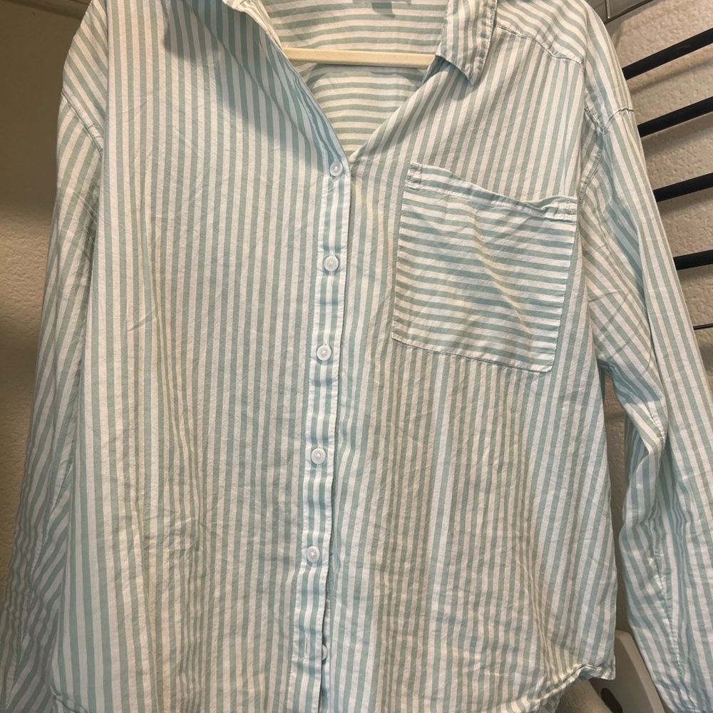 Beachlunchlounge Aqua and White Striped Shirt
